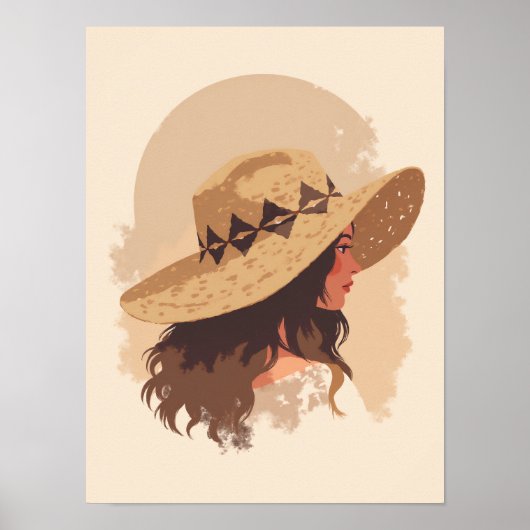 Boho lady mit Woven Hat Wall Art Poster (Vorne)