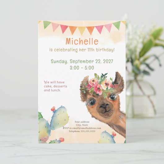 Boho Lama Retro Einladung zum Geburtstag (Stehend Vorderseite)