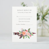 BOHO LAND BLUSH ARROW FLORAL WEDDING RSVP (Stehend Vorderseite)