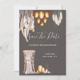 Boho-Land-Makramee-Laternen-Lichter-Feder-Chic Save The Date