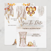 Boho-Land-Makramee-Lichterkette Feder-Laterne Save The Date (Vorne/Hinten)