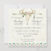 BOHO Land Rustikale Blütentierpfanne Schädelknoche Einladung (Vorderseite)