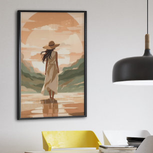 Boho Landscape Sunset Earthy Tones Art Poster