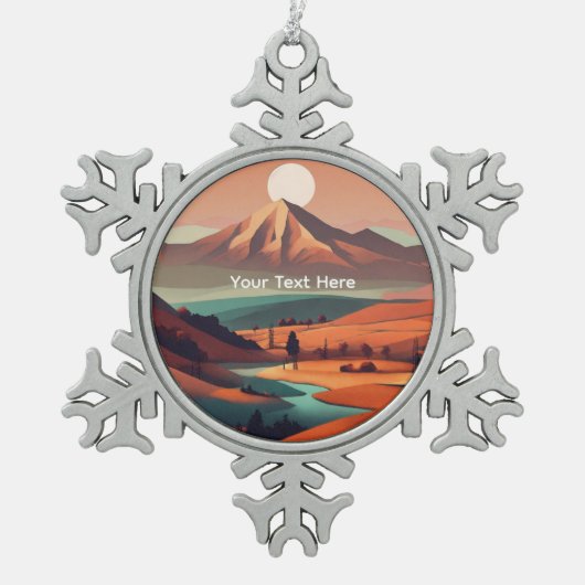 Boho-Landschaft  Schneeflocken Zinn-Ornament (Vorderseite)