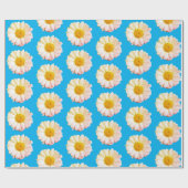 Boho Large Daisy Muster auf blauem Wrapping Paper Geschenkpapier (Flach)
