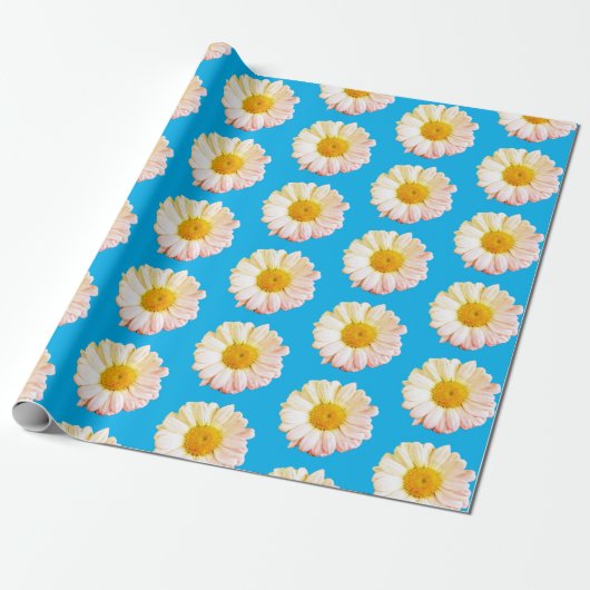 Boho Large Daisy Muster auf blauem Wrapping Paper Geschenkpapier (Ungerollt)