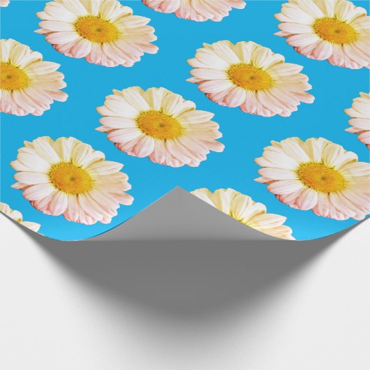 Boho Large Daisy Muster auf blauem Wrapping Paper Geschenkpapier (Ecke)