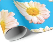 Boho Large Daisy Muster auf blauem Wrapping Paper Geschenkpapier (Rolleneckpunkt)