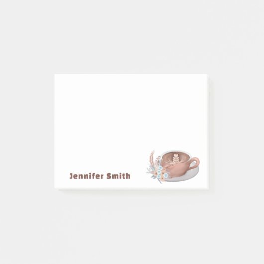 Boho Latte mit Personalisierten Blume Post-it Klebezettel (Vorderseite)