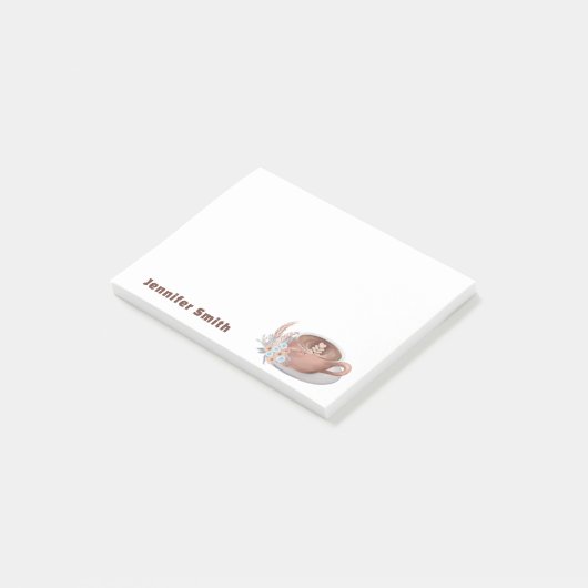 Boho Latte mit Personalisierten Blume Post-it Klebezettel (angewinkelt)