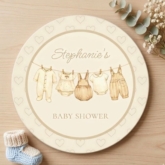 Boho Laundry Line Baby Shower Runder Pappuntersetzer
