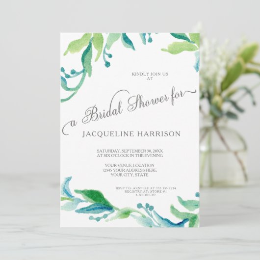 BOHO Laurel Leaf Olive Branch Brautparty Einladung (Stehend Vorderseite)