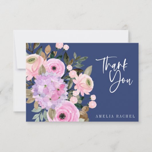 Boho-Lavendel-Blau-Blumen-Wasserfarbe-Script benut Dankeskarte (Vorderseite)