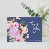 Boho-Lavendel-Blau-Blumen-Wasserfarbe-Script benut Dankeskarte (Stehend Vorderseite)