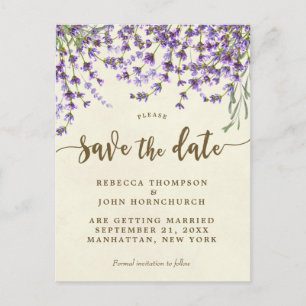 boho Lavendel Blumenwedding Save the Date Ankündigungspostkarte