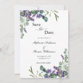 Boho Lavendel Eucalyptus Elegant Modern QR-Code Save The Date (Vorderseite)