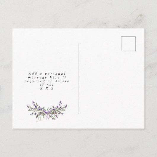 boho Lavendel mit Blumen Save the Date wedding Ankündigungspostkarte (Rückseite)