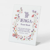 Boho-Lavendel-Wildblumen-Jenga-Gästebuch Sockelschild (Vorderseite)