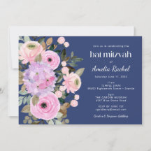 Boho Lavender Blue Floral Watercolor Bat Mitzvah