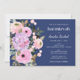 Boho Lavender Blue Floral Watercolor Bat Mitzvah Einladung