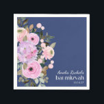 Boho Lavender Blue Floral Watercolor Bat Mitzvah Serviette<br><div class="desc">Boho Lavender Pink Floral Wasserfarbe Custom Bat Mitzvah Napkins mit blauem Hintergrund</div>