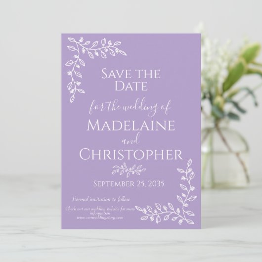 Boho Lavender Botanical Foto Wedding Save The Date (Stehend Vorderseite)