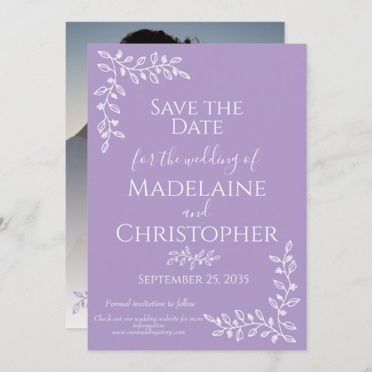 Boho Lavender Botanical Foto Wedding Save The Date (Vorne/Hinten)