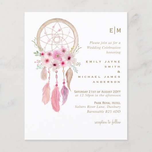 Boho Lavender Dream Catcher Pink Wedding (Vorderseite)