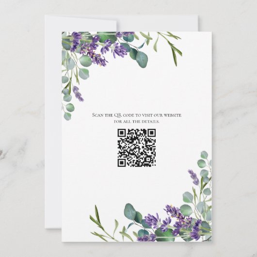 Boho Lavender Eucalyptus Eleganter Moderner QR-Cod Save The Date (Rückseite)