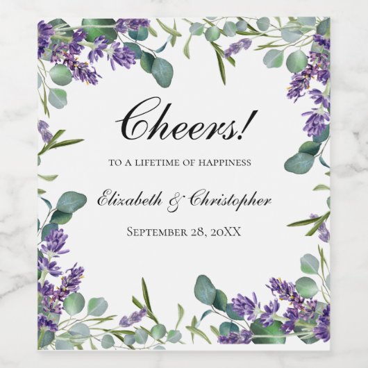 Boho Lavender Eucalyptus Wedding Weinetikett (Einzelnes Label)