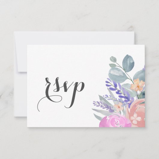 Boho Lavender Floral & Eucalyptus Wedding RSVP Karte (Vorderseite)