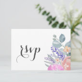 Boho Lavender Floral & Eucalyptus Wedding RSVP Karte (Stehend Vorderseite)