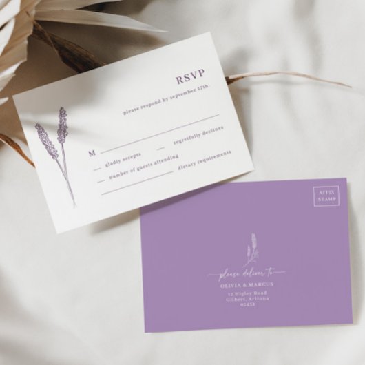 Boho Lavender Floral Minimalistisch Wedding RSVP C Karte