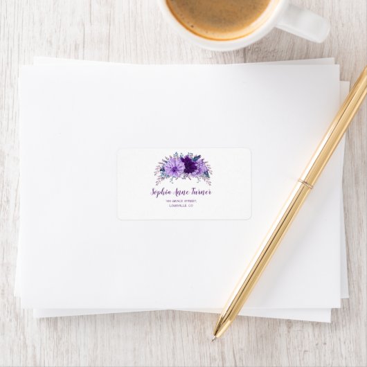 Boho Lavender Floral Plum Lila Hochzeit Adressaufkleber (Insitu)