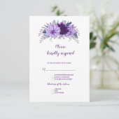 Boho Lavender Floral Plum Lila Wedding RSVP Karte (Stehend Vorderseite)