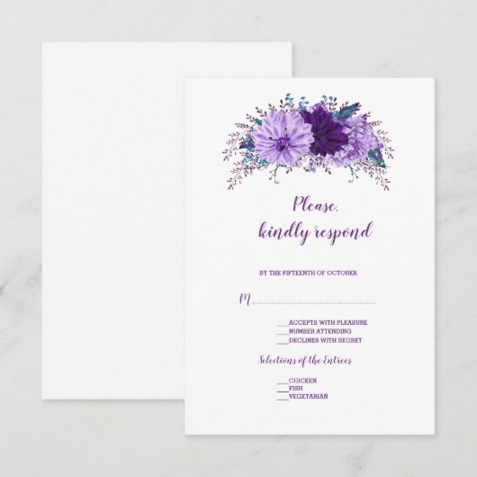 Boho Lavender Floral Plum Lila Wedding RSVP Karte (Vorne/Hinten)