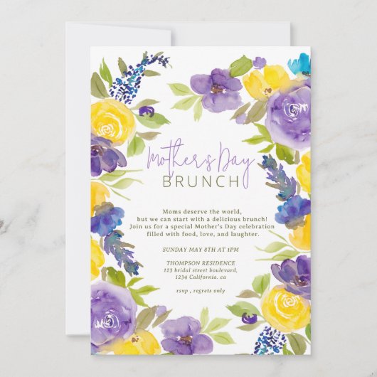 Boho lavender gelb blühende Mutter Einladung (Vorderseite)