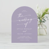 Boho Lavender Lila Foto QR Code Arch Wedding Einladung (Stehend Vorderseite)