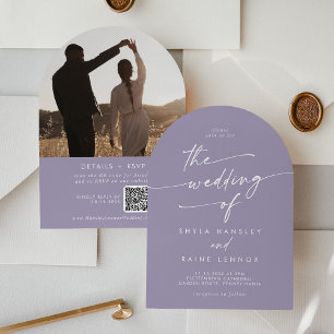 Boho Lavender Lila Foto QR Code Arch Wedding Einladung