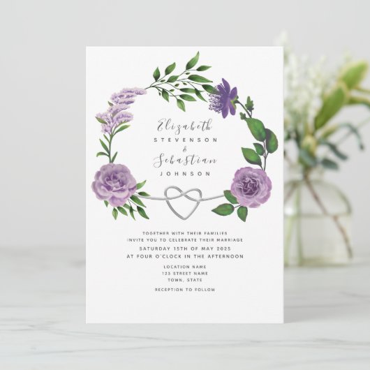 Boho Lavender Lila Wedding Einladung (Stehend Vorderseite)
