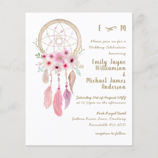 Boho Lavender Pink Dream Catcher Feathers Wedding (Vorderseite)