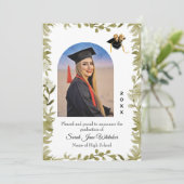 Boho Leaf Border Hi-School Graduation announcement Karte (Stehend Vorderseite)