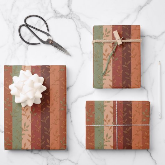 Boho Leaf Pattern Rustikale Wohngestaltung Geschenkpapier Set (Vorderseite)