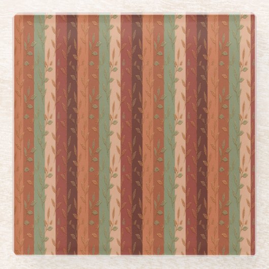 Boho Leaf Pattern Rustikale Wohngestaltung Glasuntersetzer (Vorderseite)