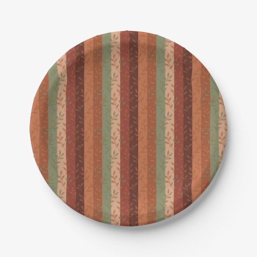Boho Leaf Pattern Rustikale Wohngestaltung Pappteller (Vorderseite)