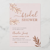 Boho Leaf Rose Gold Brautparty Folieneinladung (Vorderseite)
