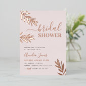 Boho Leaf Rose Gold Brautparty Folieneinladung (Stehend vorne)