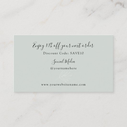 Boho Leaf Sage Green dankt Ihnen für Ihre Bestellu Visitenkarte (Rückseite)