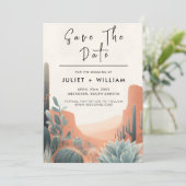 Boho Leaf Wüste Cacti Succulent Wedding Save The Date (Stehend Vorderseite)