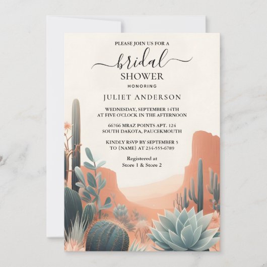 Boho Leaf Wüste Cacti Sukkulentes Brautparty Einladung (Vorderseite)